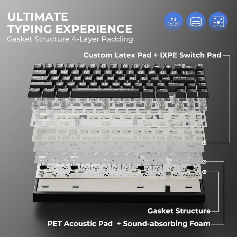 HITIME x XVX M67 Wireless 60% Percent Keyboard, QMK/VIA Topographic Gaming Keyboard, Tri-Mode Thocky Creamy Mechanical Key board, Hot Swappable Gasket Mount RGB IMD Tech for Win/Mac, Miami Theme, Black - Image 5